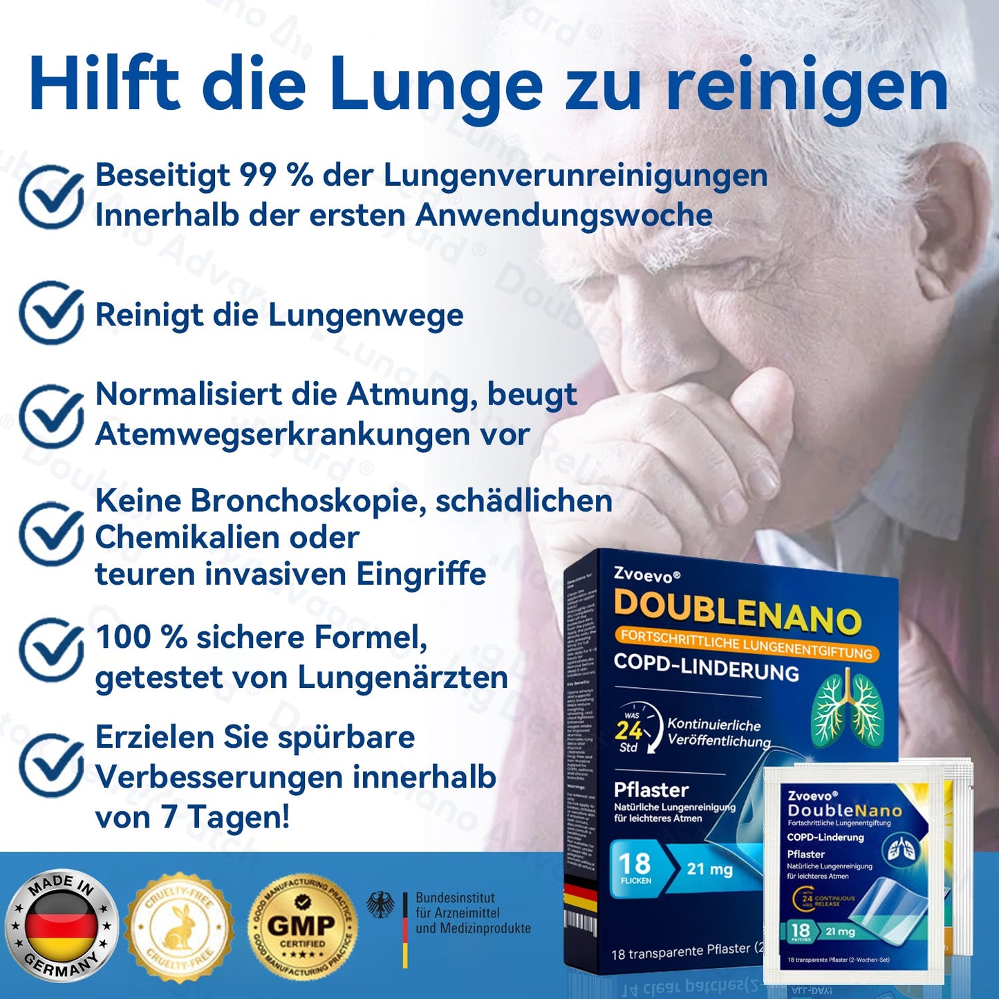 👨‍⚕️🏅Zvoevo® DoubleNano COPD-Linderungspflaster (💝 Gezielte Behandlung bei Husten, Atemnot, Keuchen, Schleim, verstopfter Nase, Bronchitis, Allergiesymptomen und allgemeinen Lungenbeschwerden 🫁)