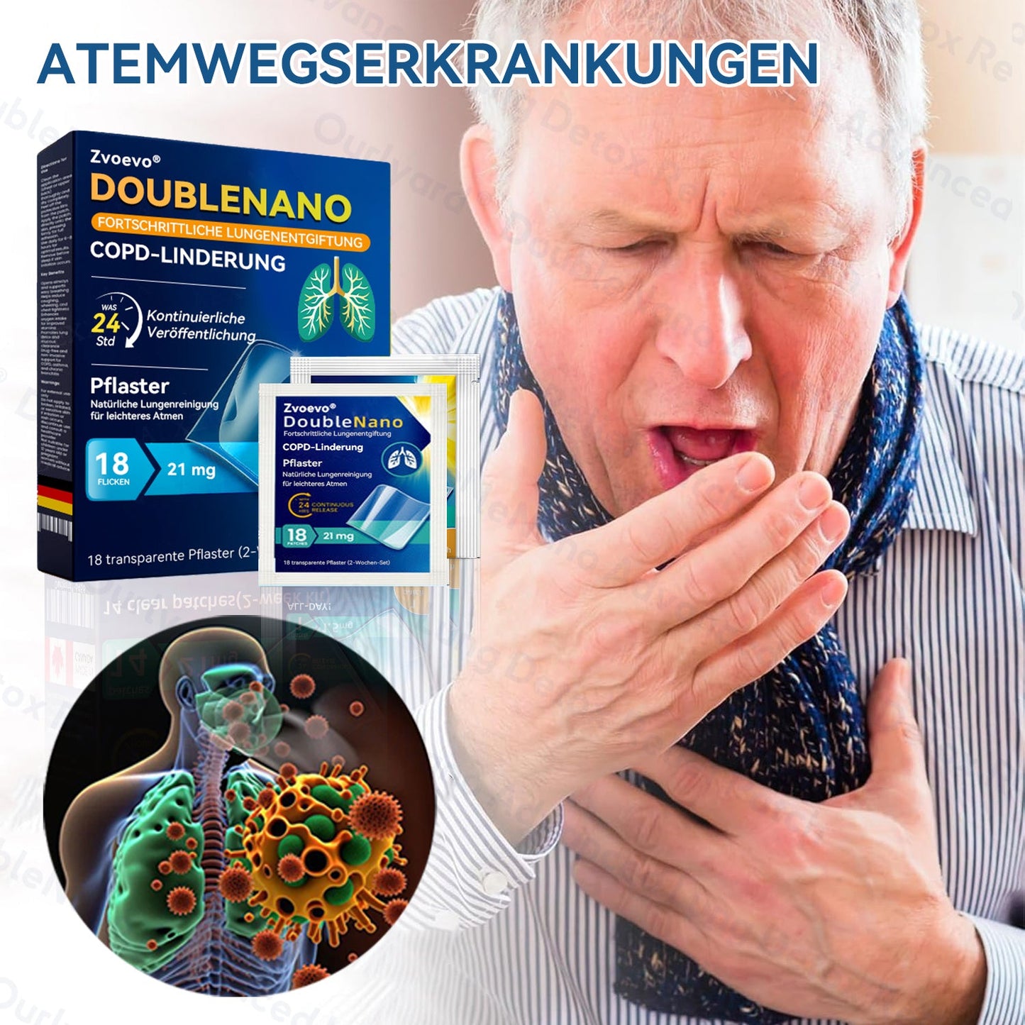 👨‍⚕️🏅Zvoevo® DoubleNano COPD-Linderungspflaster (💝 Gezielte Behandlung bei Husten, Atemnot, Keuchen, Schleim, verstopfter Nase, Bronchitis, Allergiesymptomen und allgemeinen Lungenbeschwerden 🫁)