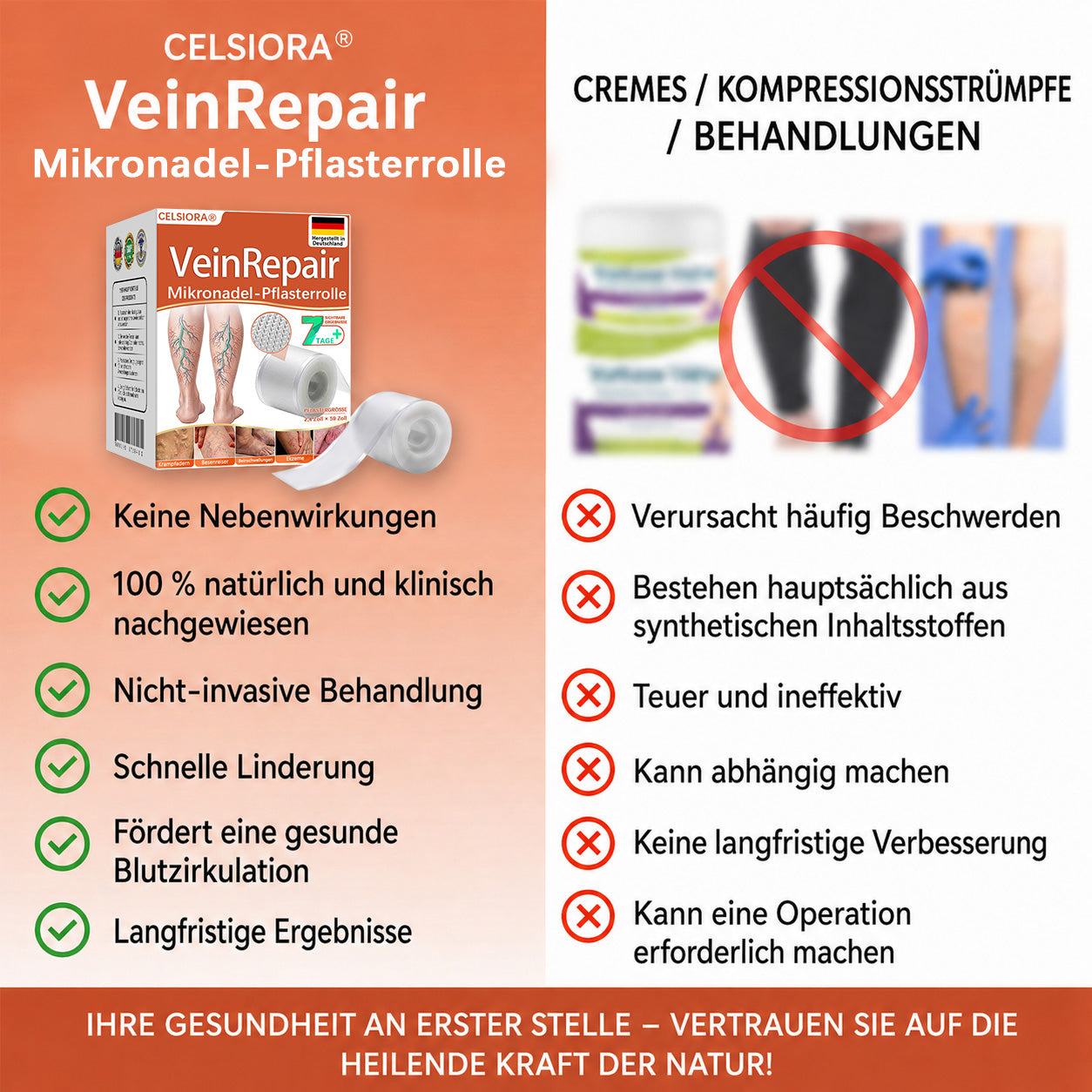 💯✨Celsiora® Vein Ease Mikronadel-Pflegepflaster (Bei Besenreisern, Krampfadern, Schwellungen & müden Beinen) 🔥 Letzter Aktionstag – 50% Rabatt