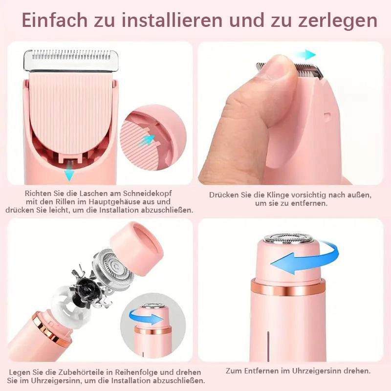 🎉❤️ LETZTER TAG AKTION – 50% RABATT ❤️ flysmus® 2-in-1 Elektrorasierer für Frauen – Dual-Kopf Präzisionstrimmer (Entfernt Haare schmerzfrei im Intimbereich, im Gesicht, unter den Achseln und an den Beinen – mit IPX7-Wasserschutz.)