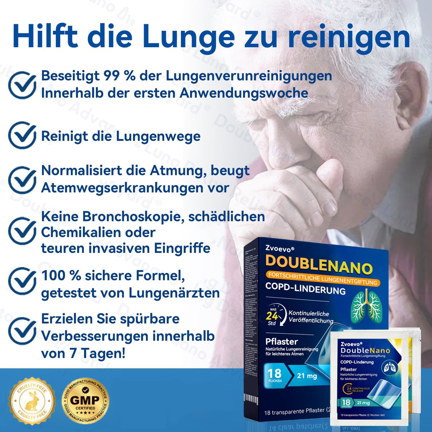 👨‍⚕️🌟Zvoevo® DoubleNano COPD-Linderungspflaster (💝 Gezielte Behandlung bei Husten, Atemnot, Keuchen, Schleim, verstopfter Nase, Bronchitis, Allergiesymptomen und allgemeinen Lungenbeschwerden 🫁)