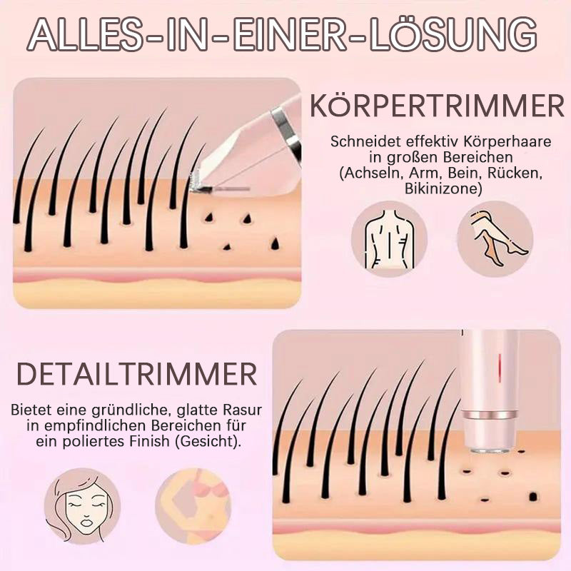 🎉❤️ LETZTER TAG AKTION – 50% RABATT ❤️ flysmus® 2-in-1 Elektrorasierer für Frauen – Dual-Kopf Präzisionstrimmer (Entfernt Haare schmerzfrei im Intimbereich, im Gesicht, unter den Achseln und an den Beinen – mit IPX7-Wasserschutz.)