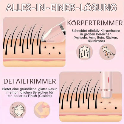 🎉❤️ LETZTER TAG AKTION – 50% RABATT ❤️ flysmus® 2-in-1 Elektrorasierer für Frauen – Dual-Kopf Präzisionstrimmer (Entfernt Haare schmerzfrei im Intimbereich, im Gesicht, unter den Achseln und an den Beinen – mit IPX7-Wasserschutz.)