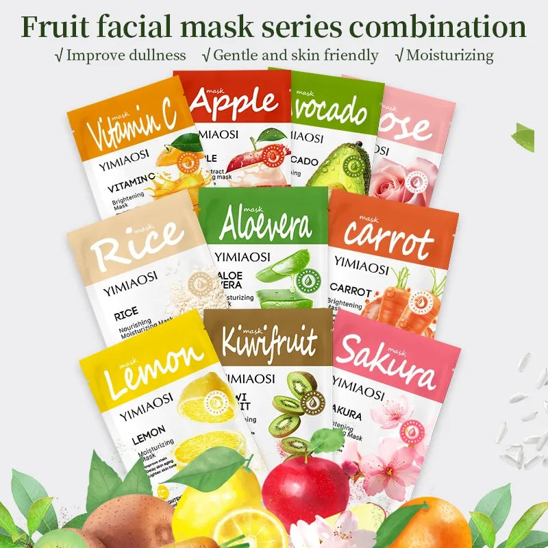 Frucht-Extrakt-Tuchmasken – Feuchtigkeitsspendende Gesichtsmasken mit Pflanzlichen Inhaltsstoffen für Geschmeidige Haut