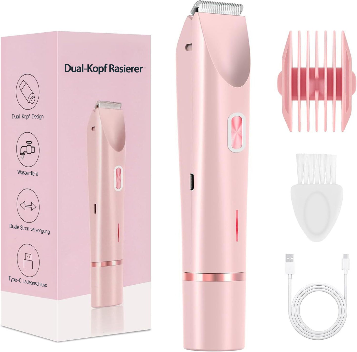 🎉❤️ LETZTER TAG AKTION – 50% RABATT ❤️ flysmus® 2-in-1 Elektrorasierer für Frauen – Dual-Kopf Präzisionstrimmer (Entfernt Haare schmerzfrei im Intimbereich, im Gesicht, unter den Achseln und an den Beinen – mit IPX7-Wasserschutz.)