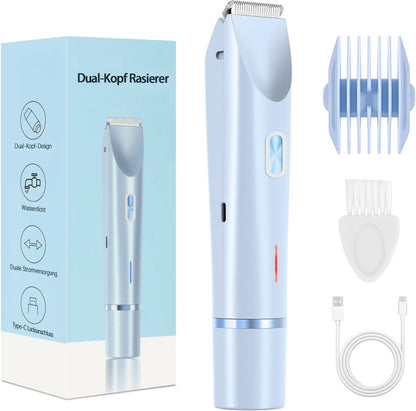 🎉❤️ LETZTER TAG AKTION – 50% RABATT ❤️ flysmus® 2-in-1 Elektrorasierer für Frauen – Dual-Kopf Präzisionstrimmer (Entfernt Haare schmerzfrei im Intimbereich, im Gesicht, unter den Achseln und an den Beinen – mit IPX7-Wasserschutz.)